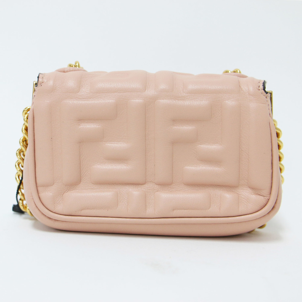FENDI Bag Shoulder 2WAY Pink Gold Mini Flap FF Pattern Embossed Leather Nano ... - Picture 3 of 8